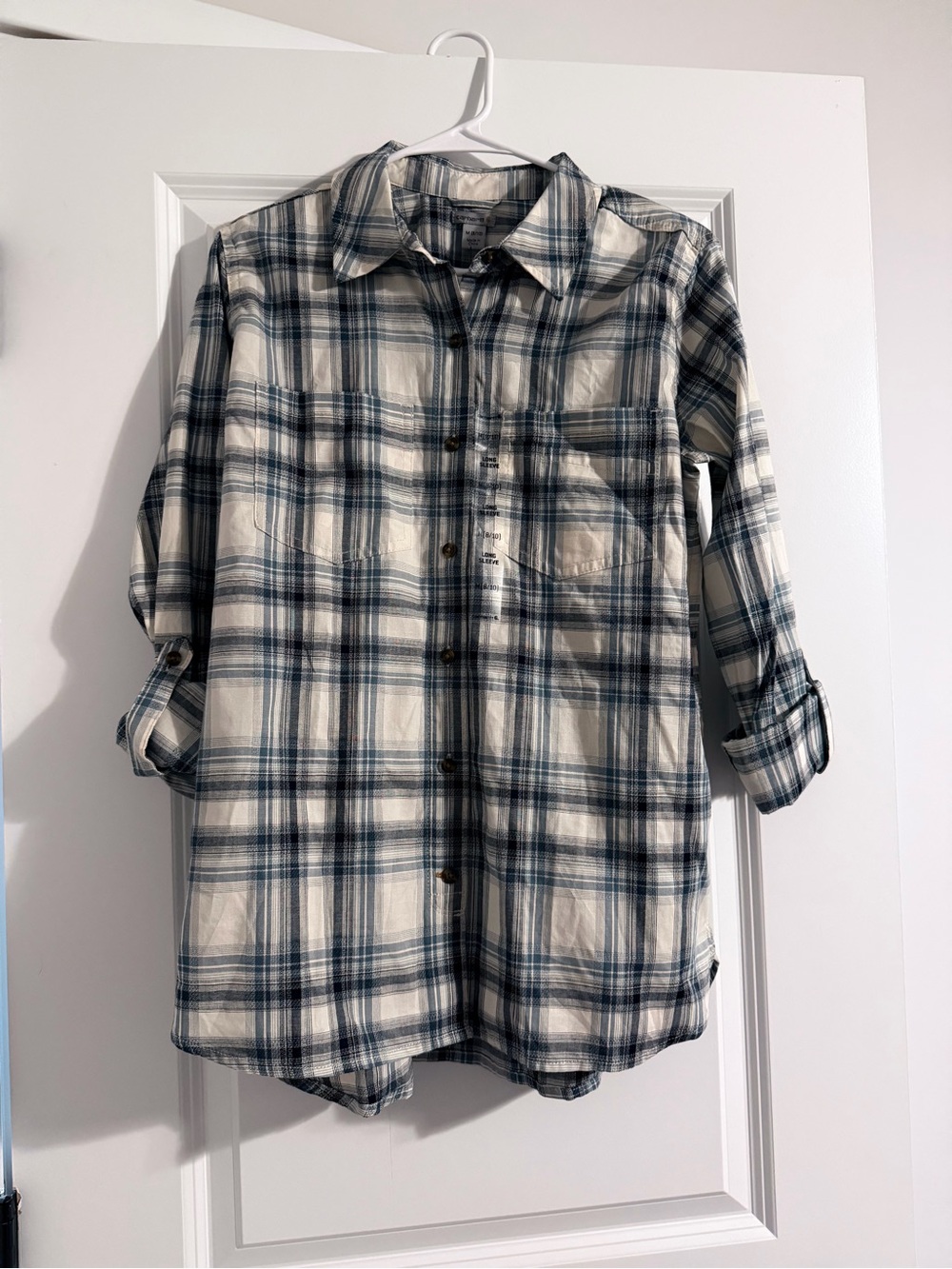 Women’s Carhartt Cream and Blue Plaid Button-Down Shirt